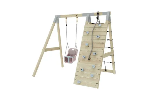 OutdoorToys Klettergerüst Schneehase - Spaß für Geschwisterkinder - Schaukeln und Klettern für Geschwisterkinder: Das stabile Klettergerüst aus unbehandeltem Holz bietet ein sicheres Abenteuer mit Kletterwand und höhenverstellbaren Schaukelseilen.