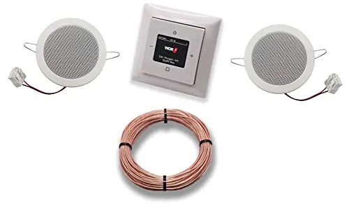 Busch Jäger DAB+ Unterputz Unterputzradio DAB PLUS RADIO 8215 U – 101 alpinweiß Komplett-Set Balance SI + 2 x Deckenlautsprecher/Einbaulautsprecher + 20 Meter Lautsprecherkabel 2x0,75 mm² 8215U-101