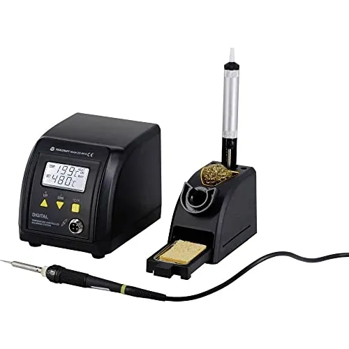 TOOLCRAFT ZD-8916 Lötstation digital 60W - Lötgeräte mit präziser Temperatureinstellung von 160 - 480°C, ideal für präzises Löten und Reparaturen, ausgestattet mit beleuchtetem LCD-Display und praktischem Schwammhalter.