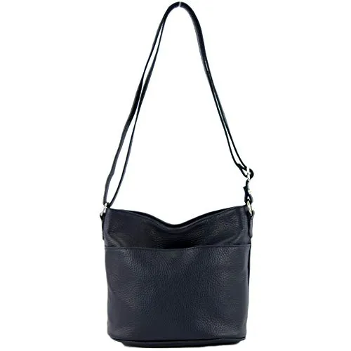 modamoda de T198 kleine Damen Leder Umhängetasche Schultertasche handmade in Italy, Farbe:Dunkelblau