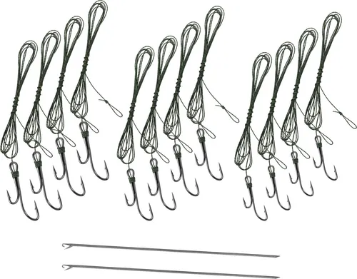 Stück gebundene Zanderhaken mit Vorfach + 2 Ködernadeln zum Angeln auf Zander 12