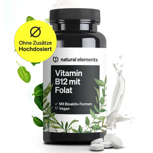 Vitamin B12 mit Folat Tabletten - 180 Tabletten für 6 Monate - Vitamine & Mineralien, glutenfrei und vegan für allgemeines Wohlbefinden mit hochwertigen Inhaltsstoffen wie 5-MTHF und Vitamin B12.