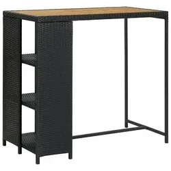 vidaXL Bartisch mit Regal Schwarz 120x60x110 cm - Barmöbel aus langlebigem PE-Rattan und Akazienholz, ideal für Garten, Bar oder Restaurant. Mit praktischem Lagerregal für zusätzlichen Stauraum und leicht umzustellen.
