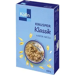 Kölln Müsli Knusper Klassik 600g - Vegan und laktosefrei, bietet 65% Vollkorngehalt für ein gesundes Frühstück. Ideal für alle, die auf eine ausgewogene Ernährung achten.