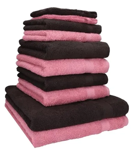 Betz Handtuch Set 10-TLG. Premium Dunkelbraun & Altrosa - Hochwertiges 10-tlg. Handtuch-Set aus 100% Baumwolle, flauschig weich und saugstark – ideal für höchste Ansprüche und ein Wohlfühl-Ambiente.