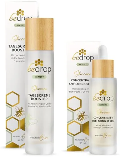 bedrop Skin Care Set - Anti Aging Bienengift Serum & Tagescreme - Tagespflege-Set mit hochdosiertem Bienengift für straffere, glattere Haut. Enthält zusätzlich Gelée Royale für intensive Feuchtigkeit und Schutz vor Umwelteinflüssen.