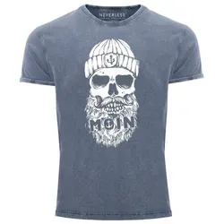 Neverless Print-Shirt Herren Vintage Shirt Moin Totenkopf Anker Skull Printshirt T-Shirt mit Print blau L