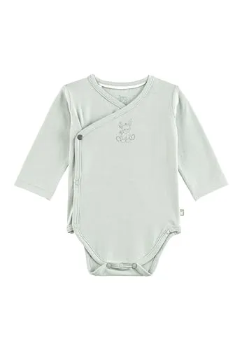 Sterntaler Body Emmi - Unisex Wickel Body aus Baumwoll Jersey - Langarm Body mit Esel Emmi Print - Neugeborenen Body seitlich zum Knöpfen - Druckknöpfe im Schritt - Baby Strampler, steingrün, Größe 56