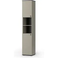 Vicco Hochschrank Joli, Greige/Schwarz, 37 x 192 cm - Eleganter Hochschrank für Badezimmer mit 2 Türen, bietet viel Stauraum und passt perfekt in schmale Ecken – ideal für kleine Räume und sorgt für eine stilvolle Wellness-Atmosphäre.