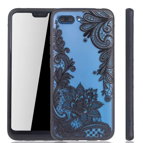 Huawei Honor 10 Handy Hülle Schutz Cover Hard Case Mandala Etuis Blüte Schwarz