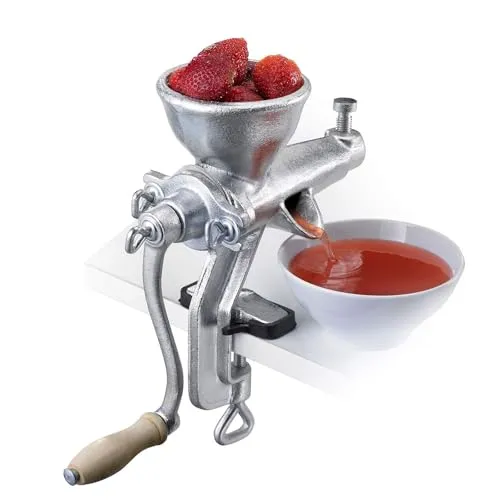 Westmark Saft- und Beerenpresse - Starke Else, Silber - Entsafter aus Stahlguss mit großem Einfülltrichter und ergonomischer Kurbel, ideal für saftige Marmeladen und Gelees. Sicheres Entsaften von Beeren ohne Verletzungsgefahr.