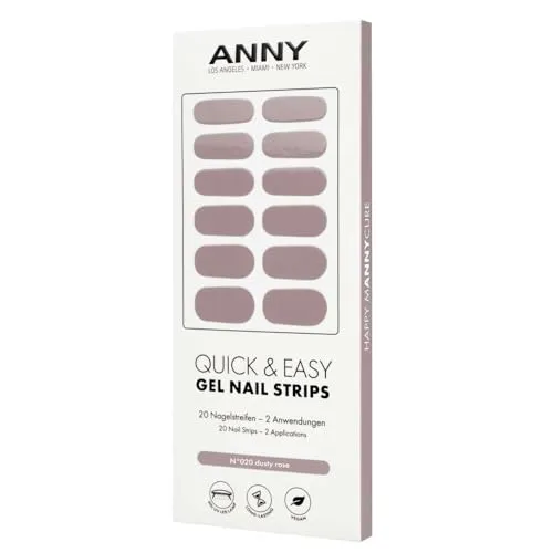 ANNY Gel Nail Strips – UV Nagelfolie zum Aufkleben mit UV Lampe, haltbar & splitterfrei, einfache Anwendung, Farbe: dusty rose - Gedämpftes Altrosa – Nr. 20