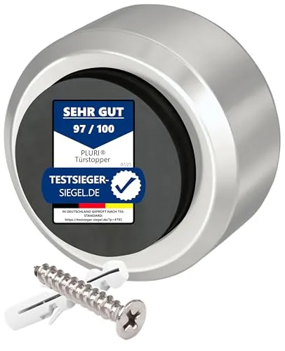 PLURI - Premium Türstopper Wand Edelstahl [1er Set] - GRATIS Befestigungsmaterial, Wand-Puffer Gummi-Puffer, Tür-Puffer, Door-Stopper Tür-Griff, Wand-Schutz Tür-Klinke, Wand-Stopper Wand-Montage