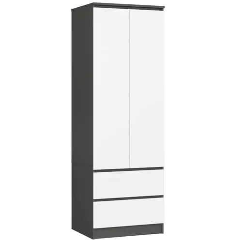 AKORD Kleiderschrank Star S | Zweitürig & Multifunktional - KLEIDERSCHRÄNKE: Kompakter Kleiderschrank mit 2 Schubladen und Kleiderstange, ideal für kleine Räume. Hergestellt aus langlebiger laminierter Platte, perfekt für moderne Schlafzimmer.