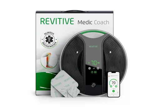 Medic Coach Fußmassage-Gerät - Durchblutungs-Stimulator für effektive Knieschmerztherapie - Massagegeräte mit App-fähigem Durchblutungs-Stimulator für medikamentenfreie Schmerzlinderung und gezielte Therapieprogramme zur Stärkung der Knie- und Wadenmuskulatur.