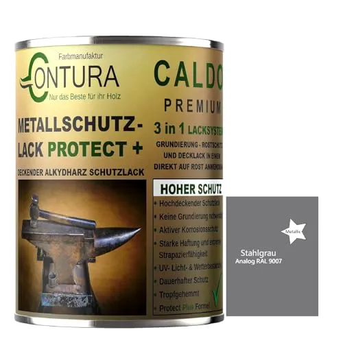 Contura 3in1 Rostschutzfarbe Metallschutzlack Seidenmatt RAL Metall Lack Farbe Grundierung (RAL 9007 Stahlgrau Metallic, 1 Liter)