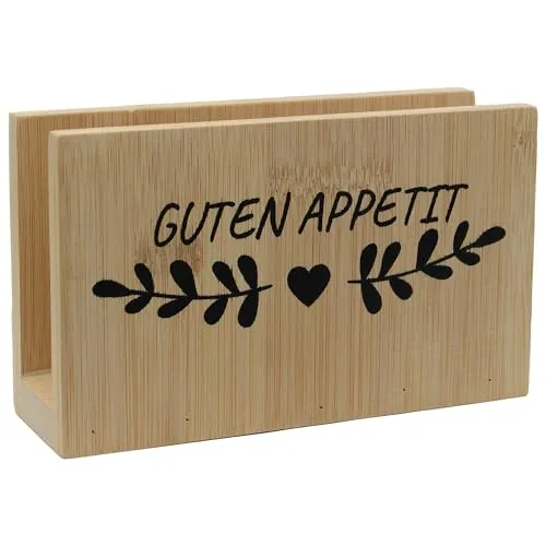 UNUS Serviettenhalter Bambusholz Guten Appetit Serviettenständer Serviettenspender Papiertuchhalter