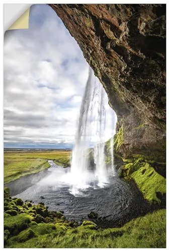 ARTland Wanddeko Wandtattoo selbstklebende Vinylfolie 80x120 cm Deko Natur Landschaft Wasserfall Seljalandsfoss Island U5LN