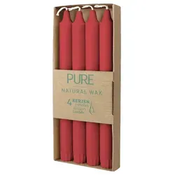 PURE NATURAL WAX Stabkerzen, Karminrot, WENZEL, 250/23 mm, Brenndauer ca. 10h, plastikfrei, 4 Stück