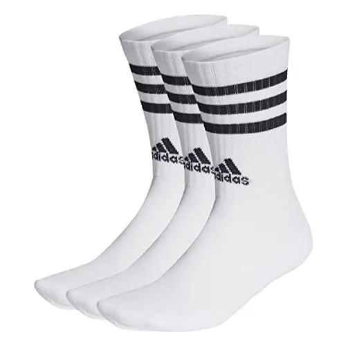 adidas Unisex Kinder 3-Stripes Cushioned Crew Socks 3 Pairs, White/Black, 6-7 Years