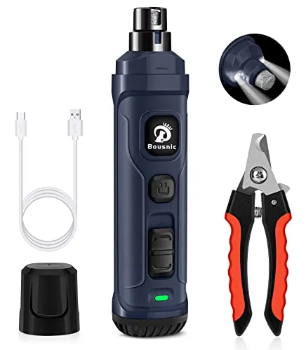 Bousnic Krallenschleifer und -knipser-Kit für Hunde - 2-Gang-Leise-Krallentrimmer für Haustiere, sicheres elektrisches Zehennagelpfoten-Glättungswerkzeug für kleine, mittelgroße Hunde und Katzen