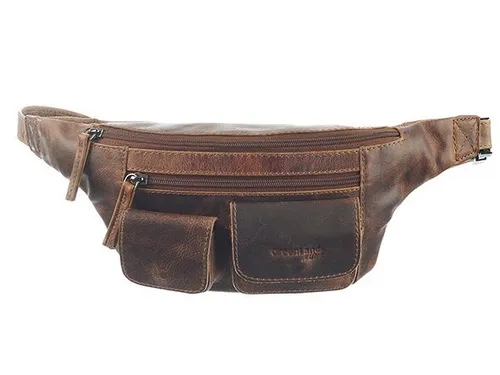 GreenLand Nature Gürteltasche Montana - Hochwertige Gürteltasche aus braunem Büffelleder mit 1 Hauptfach und 3 praktischen Vordertaschen, ideal für unterwegs und vielseitig einsetzbar.
