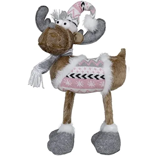 Christmas Paradise XL Stehender Weihnachts-Elch 51cm - Weihnachtlicher Zierschmuck, handgefertigter Elch in braun-grau-rosa, ideal für stimmungsvolle Weihnachtsdeko in jedem Raum.
