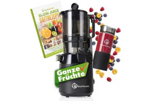 Nutrilovers Slow Juicer NUTRI-PRESS MAX – Entsafter für ganze Früchte - Der NUTRI-PRESS MAX Slow Juicer mit 135 mm Einfüllöffnung entsaftet ganze Früchte mühelos. BPA-frei, energiesparend und einfach zu reinigen – ideal für gesunde Säfte mit vollem Geschmack.