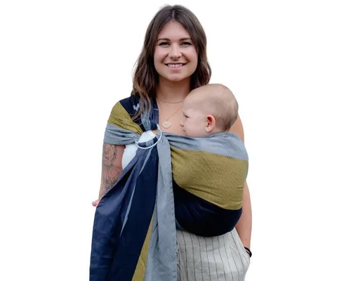Hoppediz Ring-Sling - Baby-Tragetuch ab Geburt, Design Gent - Babytragen: 100 % schadstoffgeprüfte Baumwolle für optimalen Tragekomfort, empfohlen von Hebammen, ideal für Neugeborene und fördert die Eltern-Kind-Bindung.