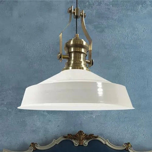 bamyum Neo-Asletl Hängelampe Industrial Ø41 cm - Industrielle Pendelleuchte in Weiß, ideal für Küche und Esszimmer. Verstellbare Höhe und modernes Design verleihen Ihrem Raum einen einzigartigen Vintage-Charme.