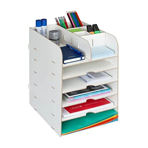 relaxdays Schreibtisch Organizer mit Ablagefächern, Weiß in weiß von Relaxdays
