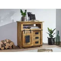 MASSIVMOEBEL24.DE Railway Kommode 80x45x85 aus Mango - Kommode & Sideboard, jedes Stück ein Unikat aus naturbelassenem Holz mit markanten Maserungen, ideal für Badezimmer, Schlafzimmer oder Flur.