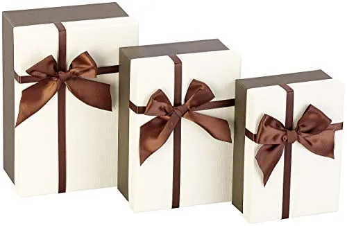 Your Design Geschenkbox Schmuck: 3er-Set edle Geschenk-Boxen mit brauner Schleife, 3 Größen (Aufbewahrungsboxen mit Deckeln, Geschenkverpackung Geburtstag, Geschenkpapier)