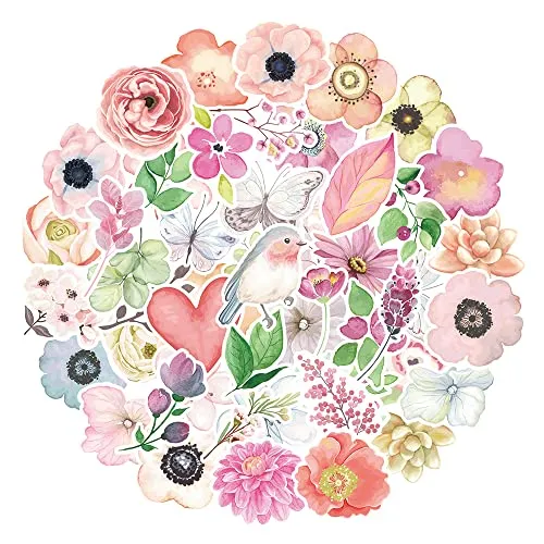 MARSFORCE Blumen Aufkleber, Flowers Wasserdicht Vinyl Stickers für Laptop Wasserflaschen Skateboard Gepäck Fahrrad Gitarre PS4 Koffer Tagesbuch Scrapbook Handy Pad [50 Stück]