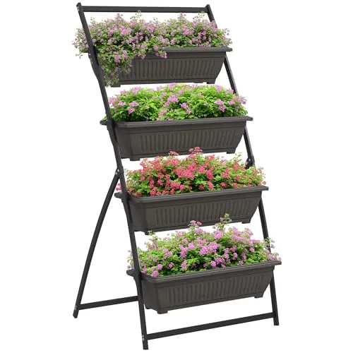 Outsunny Pflanzenständer mit 4 Etagen – Braun, 76 x 79 x 162 cm - Praktischer Blumenständer für Garten und Balkon. Mit 4 Etagen und Abflusslöchern sorgt er für optimale Pflanzpflege. Ideal für kleine Räume, platzsparend und dekorativ.