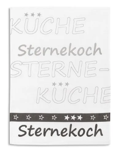 KRACHT, Halbleinen Geschirrtuch, Druckmotiv Sternekoch, anthrazit, Format 50/70