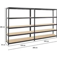 PROREGAL Mega Deal 2er-Set Schwerlastregale Giant Elephant - Lagerregale mit 5 Ebenen, hohe Traglast von 200 kg pro Ebene, ideal für Keller, Garage oder Werkstatt, einfacher und schneller Aufbau in nur 15-20 Minuten.