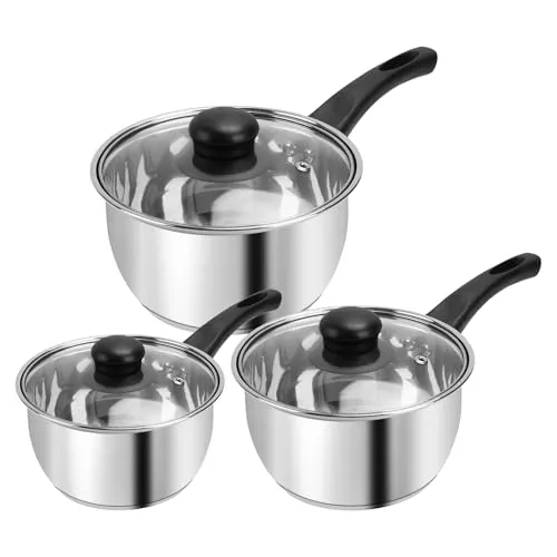 BSDLZCH Edelstahl-Topf-Set 3-teilig mit Glasdeckel – Induktion, Gas, Elektro