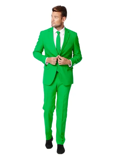 OppoSuits Modischer Einfarbiger Anzug für Herren - Dunkelgrün (Evergreen), 62 EU - Kostüm-Outfits für Erwachsene, stylischer Slim Fit Anzug in sattem Dunkelgrün, perfekt für Partys, Hochzeiten und besondere Anlässe. Komplett mit Jackett, Hose und Krawatte.