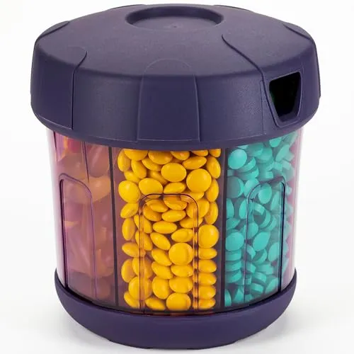 Mossime XL Pillendose Monat - 7 große Fächer - Persönlicher Tabletten-Organizer mit extra großer Kapazität für bis zu 35 Fischölkapseln pro Fach. Leicht zu öffnende Medikamentenbox mit drehbarem Deckel für einfachen Zugang und praktische Etiketten zur besseren Übersicht.