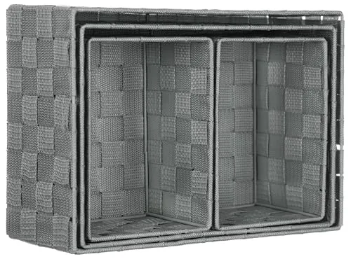 Brandsseller Aufbewahrungsbox 4er Set Groß Grau – Rattanoptik – Dekoboxen mit Metallrahmen – Korbset als Organizer für Bad, Küche, Wohnzimmer