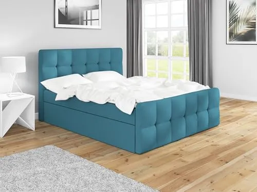 Boxspringbett BERG 160 x 200 mit 2 Bettkästen - Betten mit Bonell-Matratze und Topper, ideal für Komfort und Stauraum im Schlafzimmer oder Hotelzimmer.