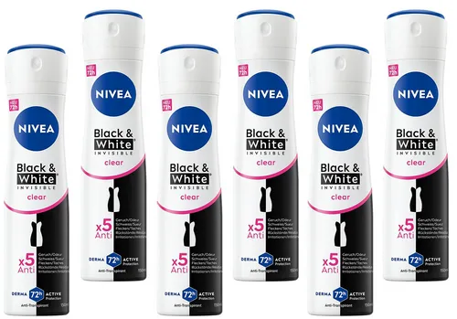 6x NIVEA Invisible Black & White Clear Deodorant Spray Antitranspirant,150ml