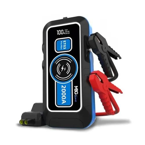 MBG line® Starthilfe Auto 2000A, Car Battery Booster 16000mAh für bis zu 6.0L Benzin oder 4.0L Diesel Motoren | Wireless QI 15W Ladegerät | LED-Taschenlampe mit Powerbank Funktion