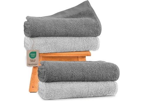 Hausfelder Handtücher Duschtuch Farbmix 4er Set (Grau/Hellgrau, 4 Duschtücher 70x140 cm), Frottier (4-St), Mit Aufhängeschlaufen, 100% Baumwolle, weich, saugfähig, Uni-Farben