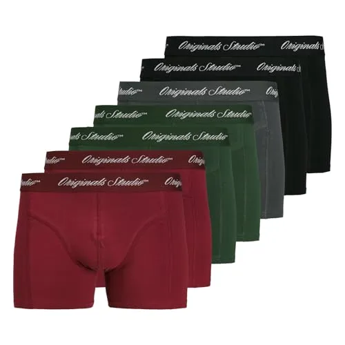 JACK & JONES 7er Pack Herren Unterhosen Shorts Boxershorts Trunks, Farbe:Mehrfarbig, Wäschegröße:XL, Artikel:-Asphalt/Sycamore/Tibetan red/Black