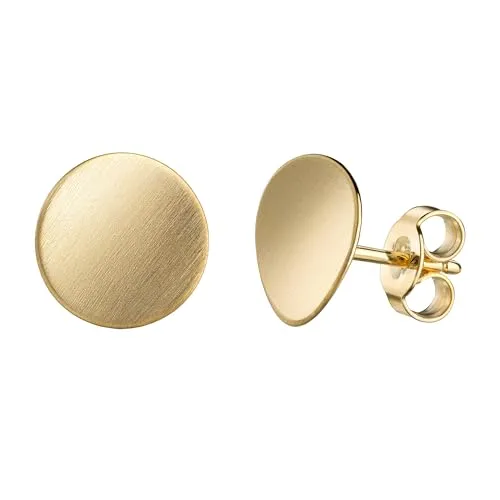 Gold-Ohrstecker 1 Paar Gelbgold runde Ohrringe aus 333 Gold zart gebogen und leicht gebürstet für Damen mit Schmuck-Etui + Echtheitszertifikat