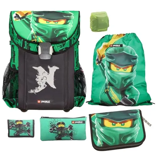 Familando Ninjago Schulranzen Set Jungen – Ergonomisch und leicht für die Grundschule - Schulranzen Set mit gefüllter Federmappe und Turnbeutel, ergonomisch und nur 790g leicht – ideal für den ersten Schultag und sorglos bei jedem Wetter dank Regenschutz.