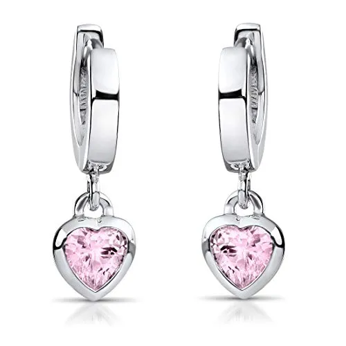 Materia Kinder Ohrringe Silber 925 mit Zirkonia Herz rosa - Ohrringe für Mädchen, aus hochwertigem 925 Sterling Silber, rhodiniert für Langlebigkeit. Mit funkelndem Zirkonia Herz, kindgerechtem Design und in einer bunten Schmuckbox - das perfekte Geschenk!