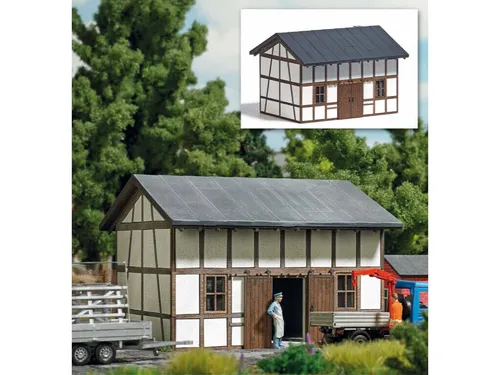 Busch 1553 Lagerschuppen mit Fachwerk echt Holz Schuppen Stall H0 Bausatz Neu